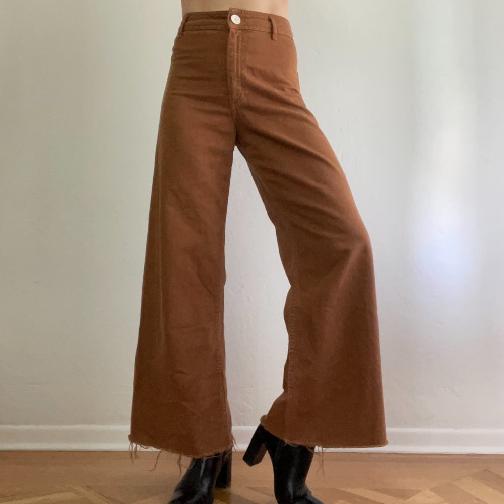 High-waisted flared camel denim from ZARA